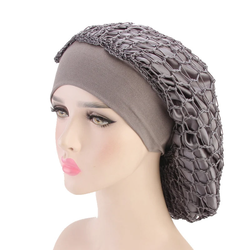Удобная женская модная широкополосная сетка головной убор Атласная шапочка для волос Ночная шапочка для сна женский тюрбан