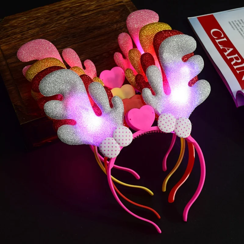 Luminous Antlers Ears Hairpin LED Christmas Light Up Headband Headdress