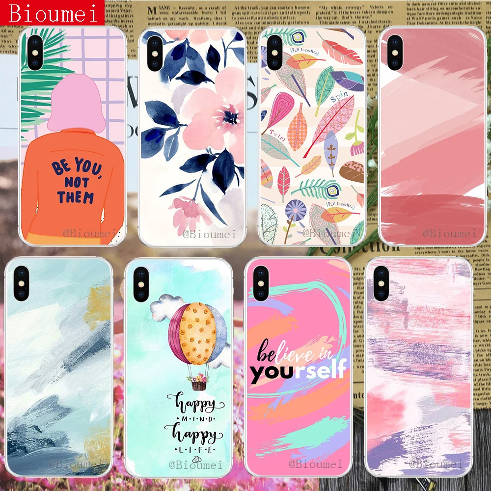 

Bioumei case for iphone XS MAX XR leafs colors art painting funny cover for iphone 7 8 6 6s Plus 5 5S X 60