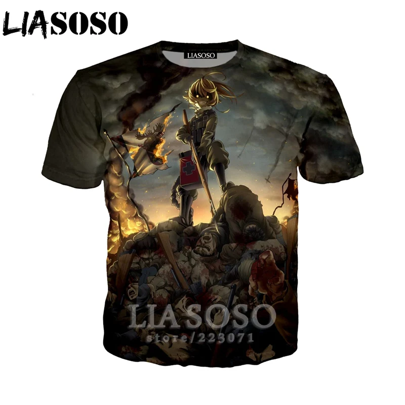 

LIASOSO Summer Men Women Sweatshirt 3D Print Anime Youjo Senki Saga of Tanya the Evil T Shirt Short Sleeve Top Pullover B086-03