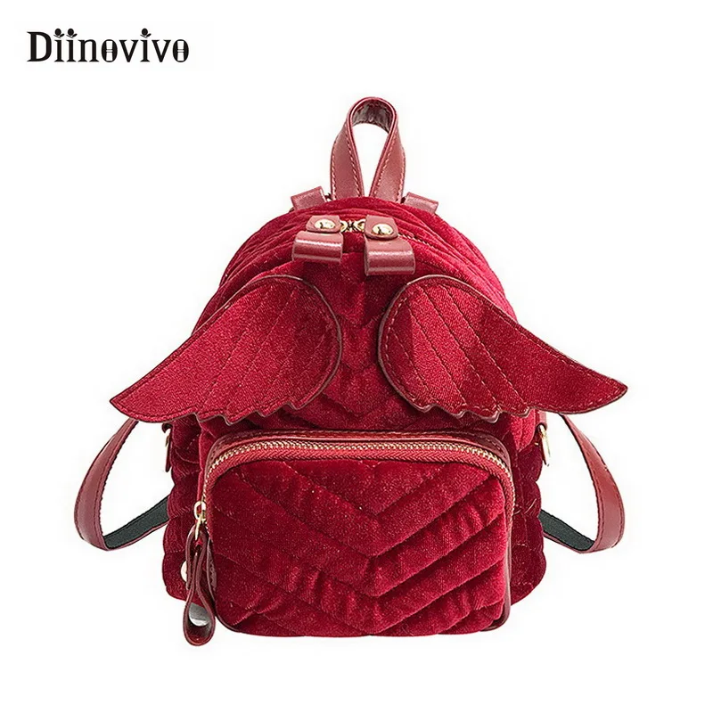 

DIINOVIVO New Fashion School Bag Women Wings Shoulder Bag Retro Small Backpacks for Adolescent Girls Mini Backpack 2018 WHDV0739