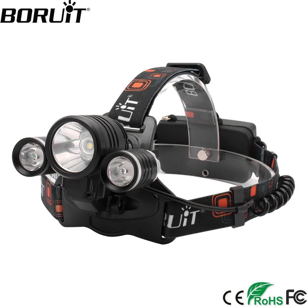 cheap BORUIT T6 R5 LED Headlight Red Green Light Headlmap Use 18650 Battery Bike Front Light Waterproof Head Torch Hunting Flashlight