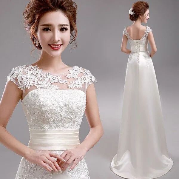 

white/ivory Wedding Dress 2018 Sweet Princess Embroidery Lace Train Bridesmaid Dresses Good Quality Plus Size Bandage Dresses