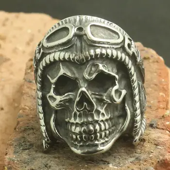 

Newest Mens 316L Stainless Steel Cool Pilot Skull Original Ring Factory Price