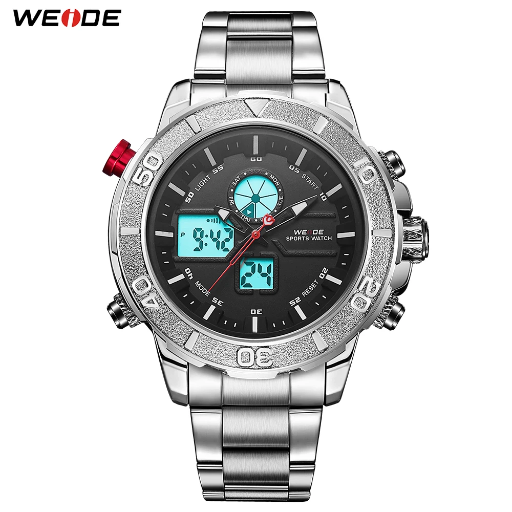 

WEIDE Sports men hours luxury brand clock watch stainless steel strap quartz digital masculino water resistant automatic watches