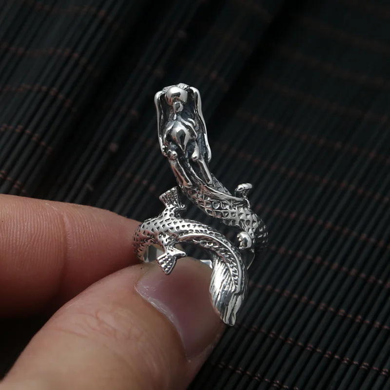 

FNJ 925 Silver Ring Dragon Animal New Fashion Jewelry Original S925 Sterling Silver Rings for Men Size 7-9 bague