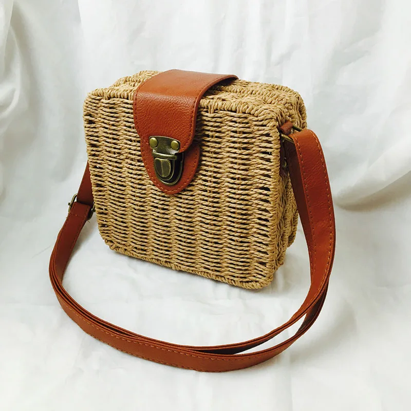 

New Arrival Woman Candy Color Straw Bag Messenger Bags Small Ladies Summer Beach Shoulder Rattan Crossbody Bags