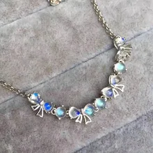 Натуральный светло-синий лунный камень браслет с драгоценными камнями натуральный драгоценный камень прекрасный лук-браслет с узлом 925 серебряный браслет Женская девушка подарок на вечеринку