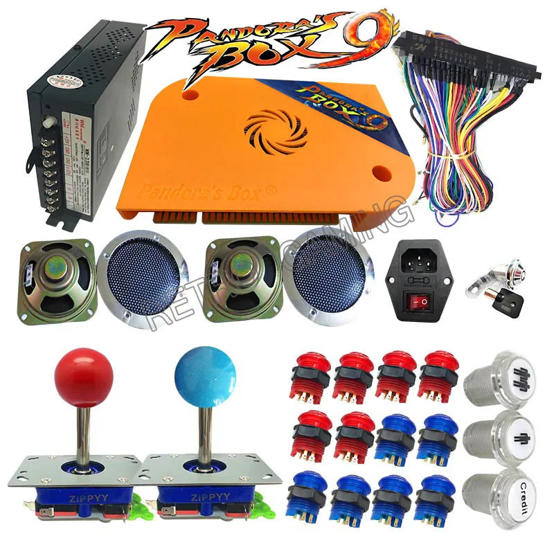 

Arcade kit with Pandora box 9 jamma board 1500 in 1 LED buttons joystick button power supply for DIY game cabinet machine