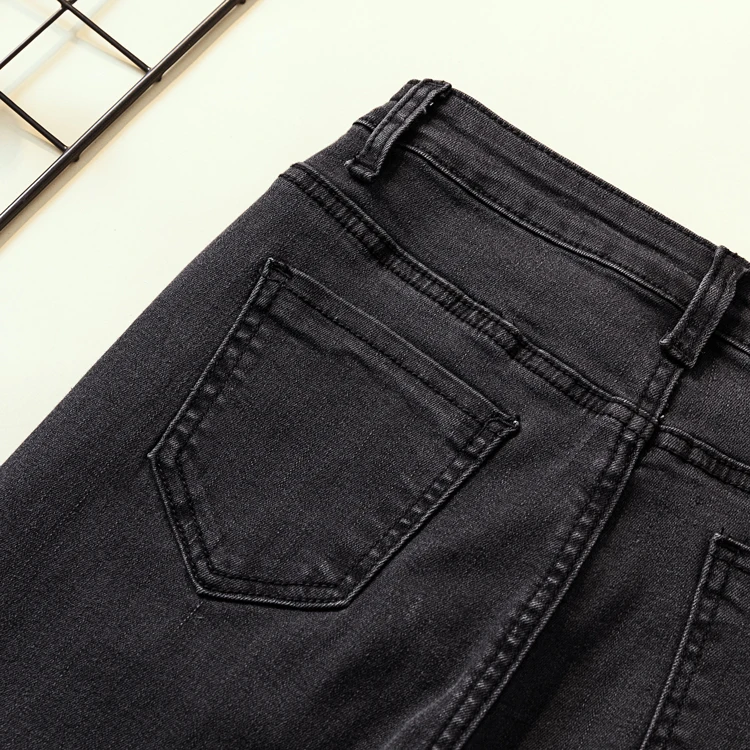 Повседневные рваные обтягивающие женские джинсы карандаш серые черные Стрейчевые джинсы для мам размера плюс женские джинсы с высокой талией