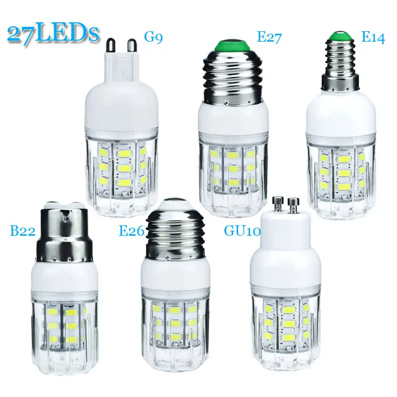 5730 SMD сверхъяркая светодиодная лампочка Кукуруза E27 B22 GU10 G9 E14 27 светодиодов 7 Вт