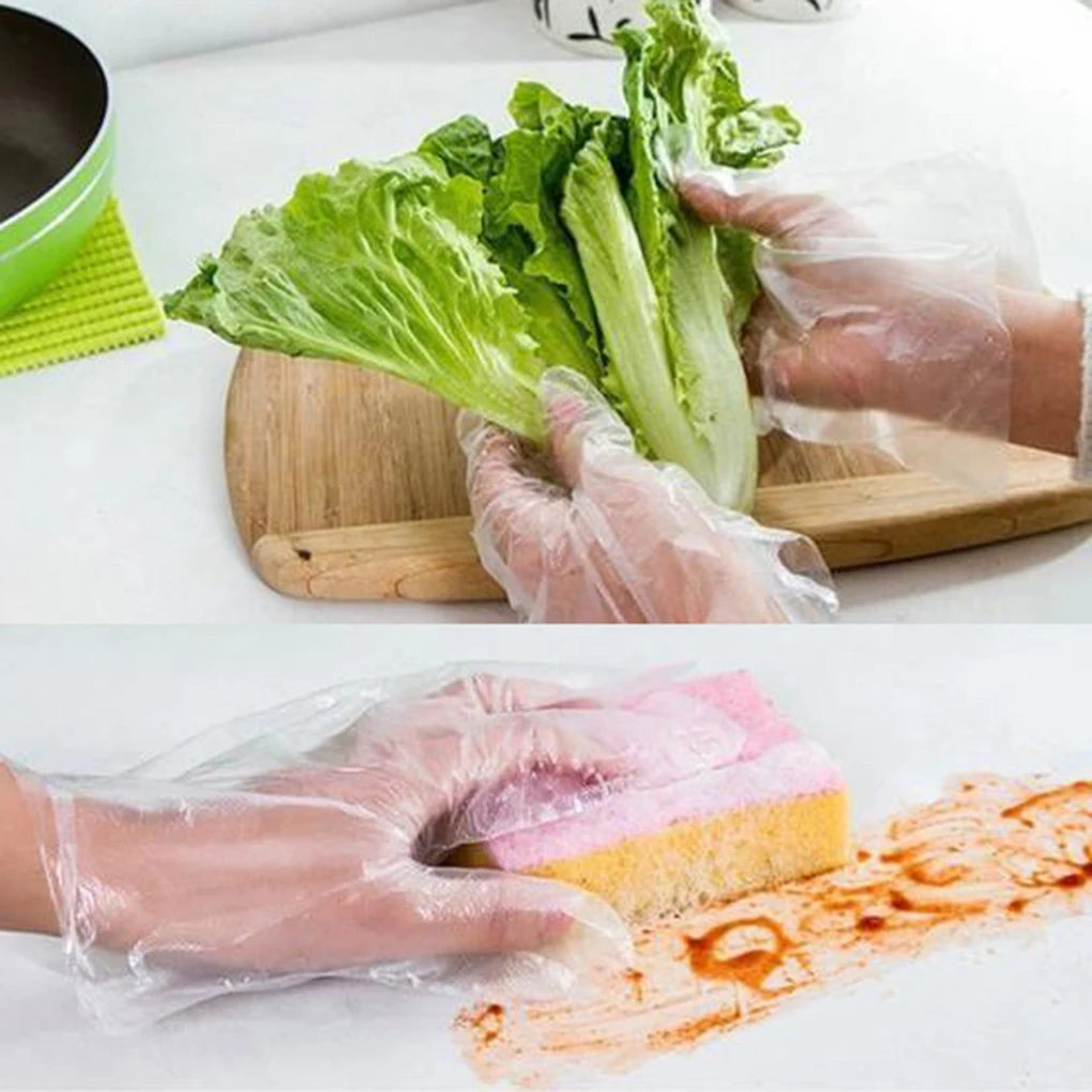 

100pcs Fppd Grade Disposable Gloves PE Garden BBQ Plastic Gloves Multifuction Restaurant Kitchen Accessories