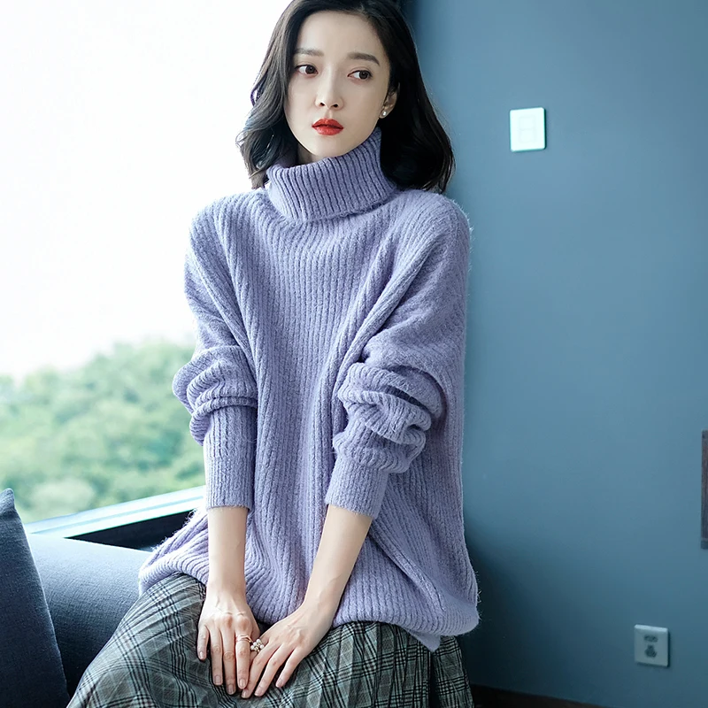 #Special Offers XL Brand Women Thicken Sweater Autumn Winter Sweater New Solid Color Double-layer Turtleneck Sweater Loose Bottoming Pullover