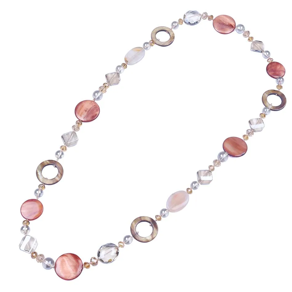 Bohemian geometric crystal&shell&glass necklace jewellery women long necklace blade & rope chain for party
