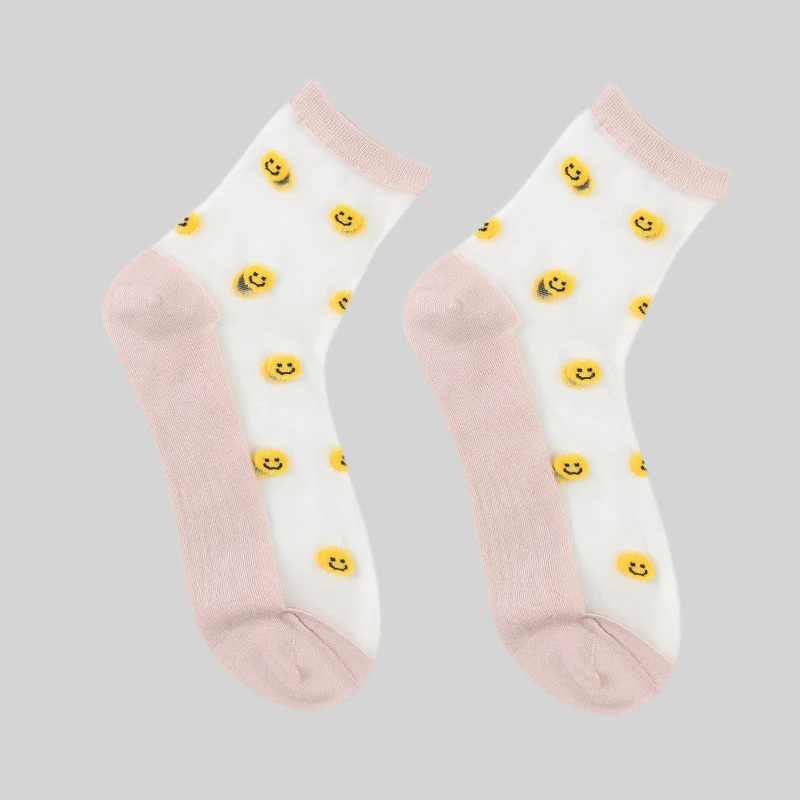 DONG AI, 6 пар, летние модные прозрачные женские носки из стекла и шелка, хлопковые носки со смайликом