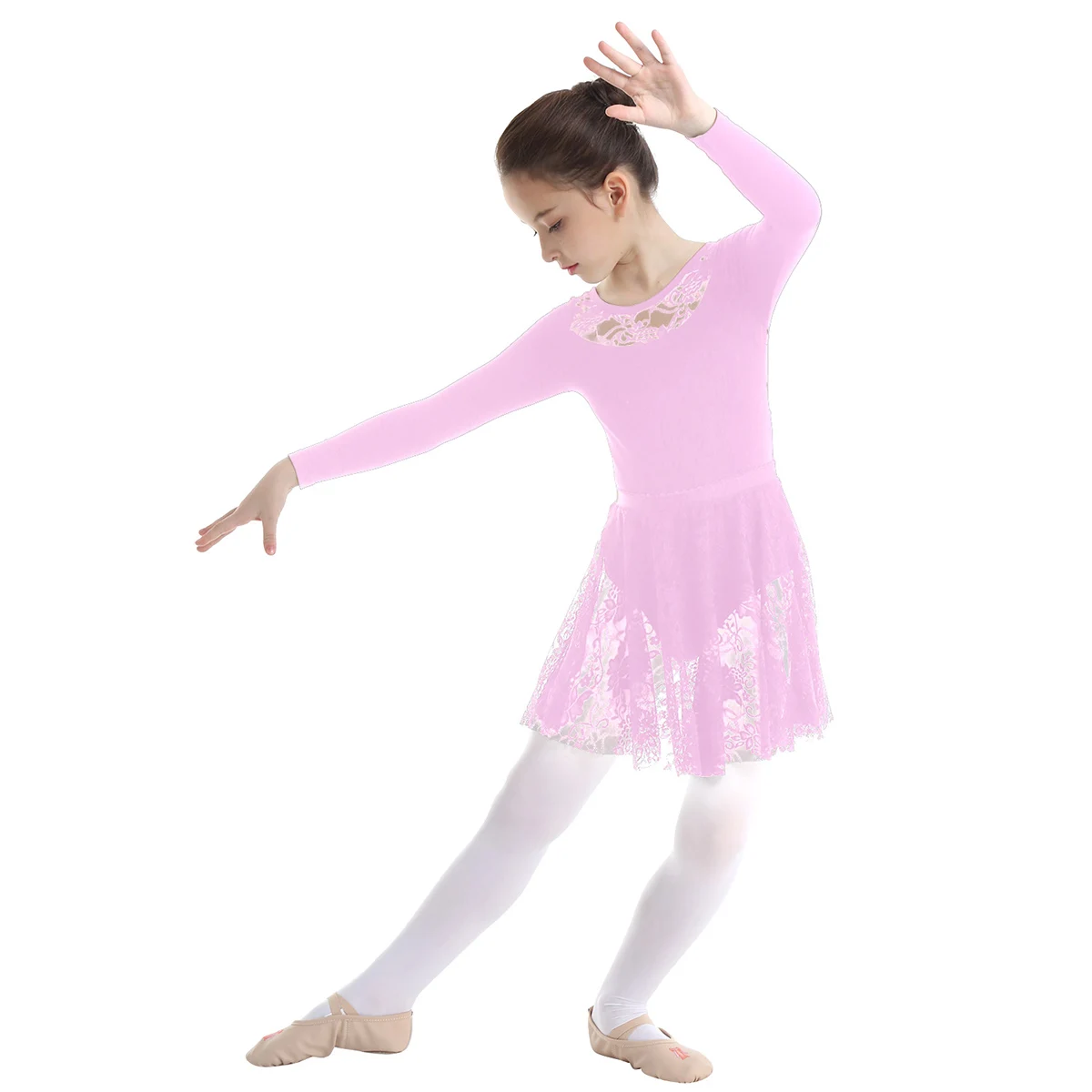 Модная хлопковая одежда для балета и танцев для девочек, одежда с длинными рукавами для балета, гимнастики, трико с кружевной плиссированной юбкой, комплекты одежды, размеры от 3 до 10