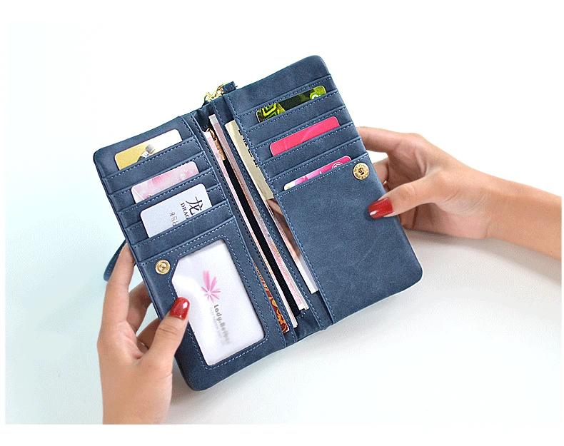 High Capacity Fashion Women Wallets Long Dull Polish PU Leather Wallet Female Double Zipper Clutch Coin Purse Ladies Wristlet