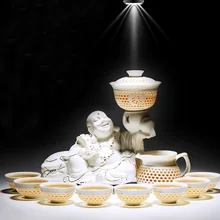 11 шт./партия Автоматическая креативная база орла Будды ажурный керамический фарфор ГАИ Ван Пуэр чайная чашка ярмарка чашка набор искусства чайный набор кунг-фу