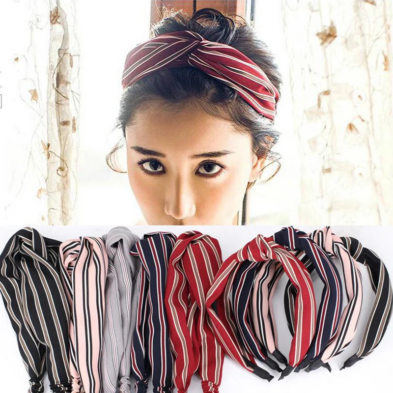

LOEEL Korean Striped Cross Hair Band Temperament Fashion Bow Knot Headweaps Hair Ornaments High Quality Women Hoop Headbands HOT