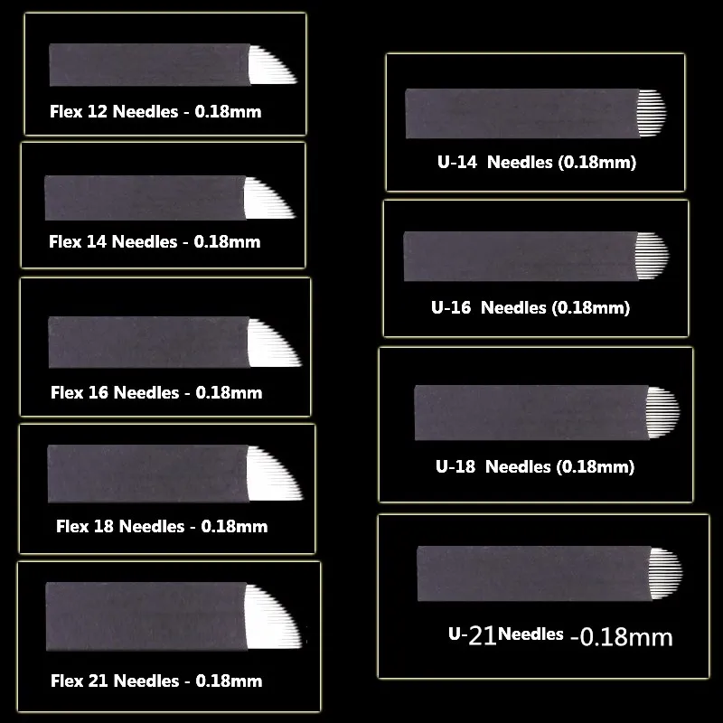 500 штук 0,18 мм черные 16 u-образные иглы микроблейдинг tebori лезвия для ручной татуировки ручка машина