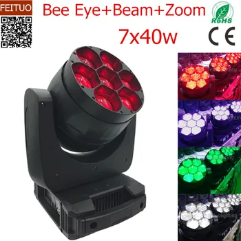 

New Arrival 2pcs/lot 40W Beam Light 7X40W LED Bee Eye Moving Head Light Zoom Wash RGBW 4IN1 for Disco Party Nightclub