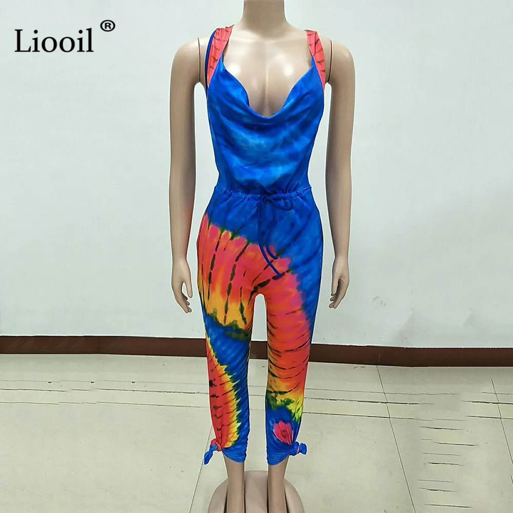 Liooil Tie Dye комбинезон с капюшоном с открытой спиной сексуальный комбинезон Колготки Новое поступление Bodycon Вечерние Клубные Комбинезоны женские Комбинезоны Шорты