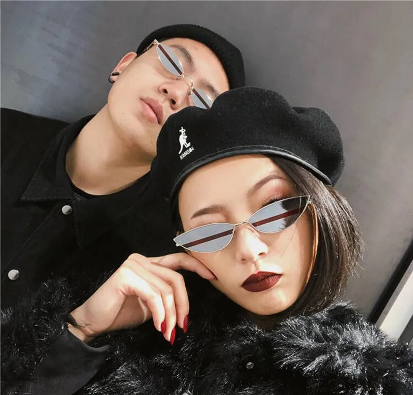 

2018 Mew Vintage Cat Eye Sunglasses Women Small Triangle Sun Glasses Fashion Color Lenses Female Glasses Metal Frame UV400