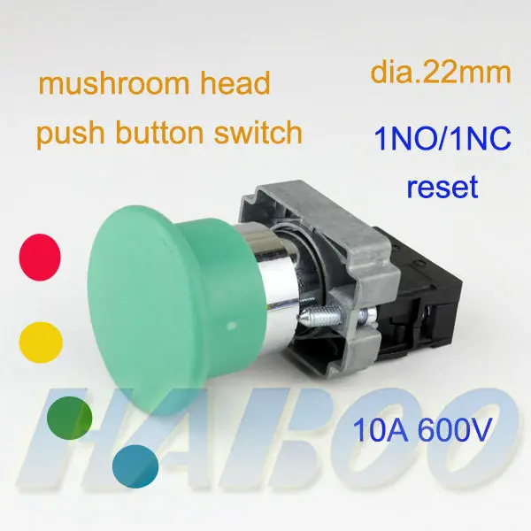 

5pcs/lot dia.22mm mushroom head push button reset switch diameter momentary electrical switch 1NO/1NC 10A 600V