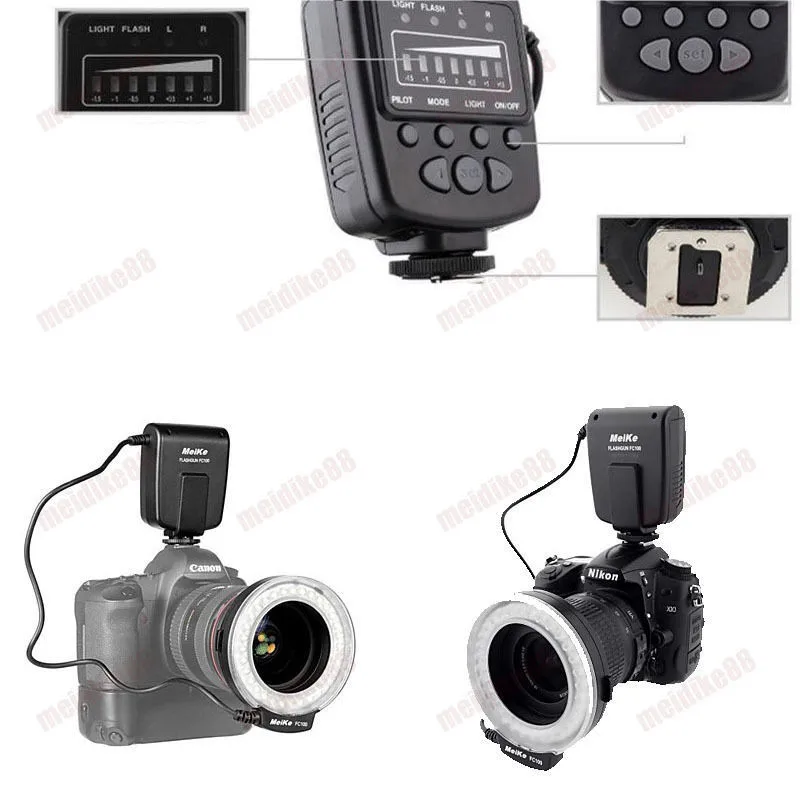 Meike FC100 светодиодный Кольцевая вспышка для Canon 450D 500D 550D 600D 650D 700D 1100D 6D 7D 5D Mark II и цифровых зеркальных фотокамер Nikon Камера