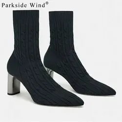 Parkside Wind/зимние женские ботинки на высоком каблуке модная женская обувь из дышащего трикотажа обувь без застежки Темно-Синие ботильоны