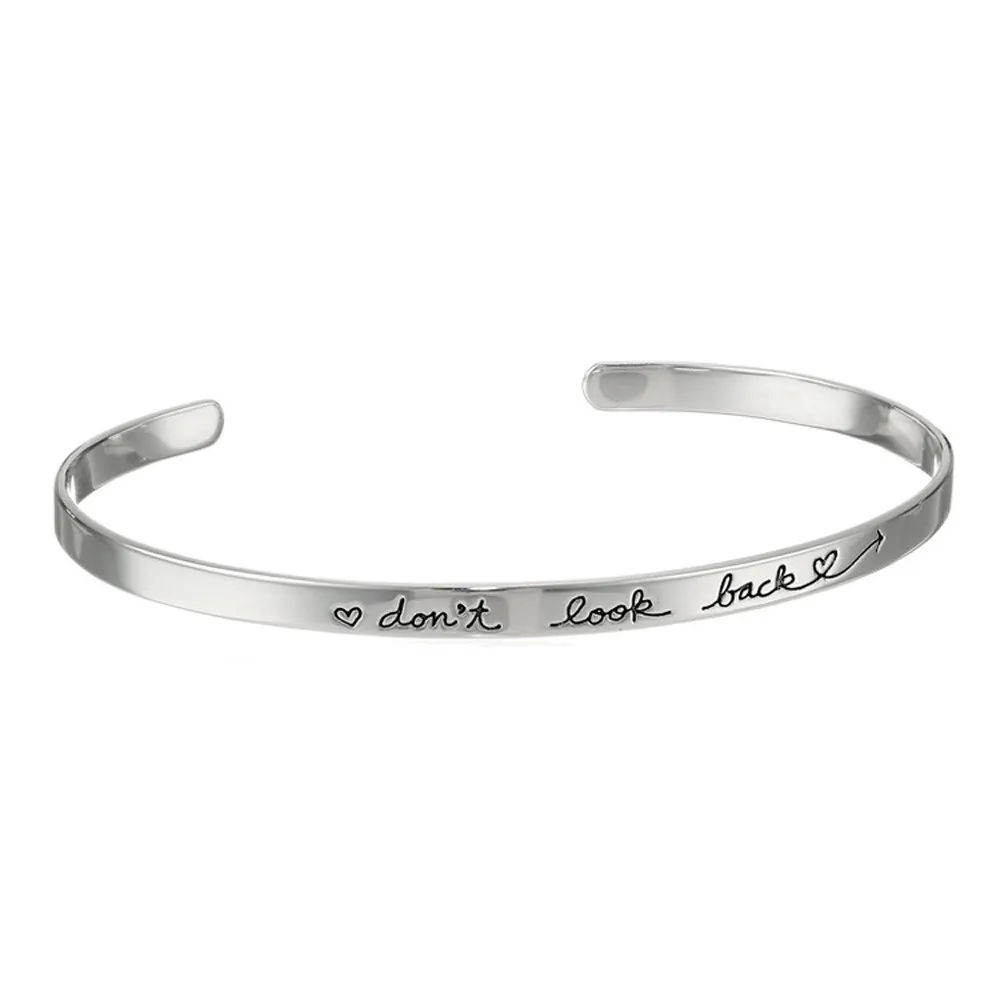 

don't look back Open Cuff Adjustable Bracelet Bangles for Women Simple Letter Bracelet Femme Metal Punk Jewelry Birthday Gifts