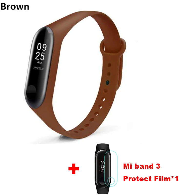 Mi band 3 силиконовый ремешок на запястье для оригинального Xiaomi mi Band 3 mi 3 умный сменный ремешок на запястье mi band 3 с защитой экрана - Цвет: Brown