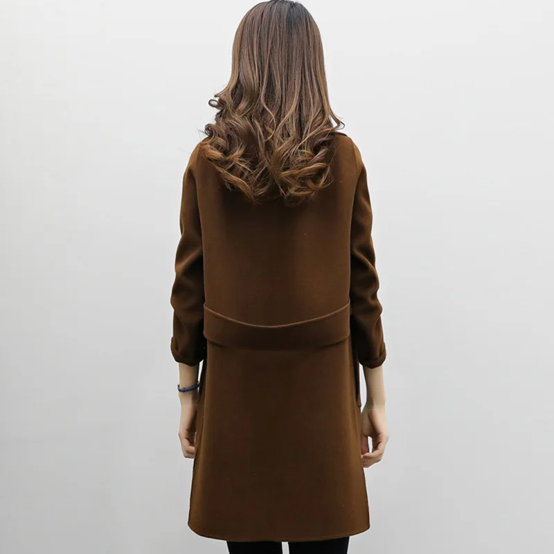 Noir Double D'hiver marron Militaire De Vert Tranchée Manteau Green Vogue vent Mince breasted Femal Dames Laine army Nouveau Noir Femmes Brun Coupe 8HdwqSSx