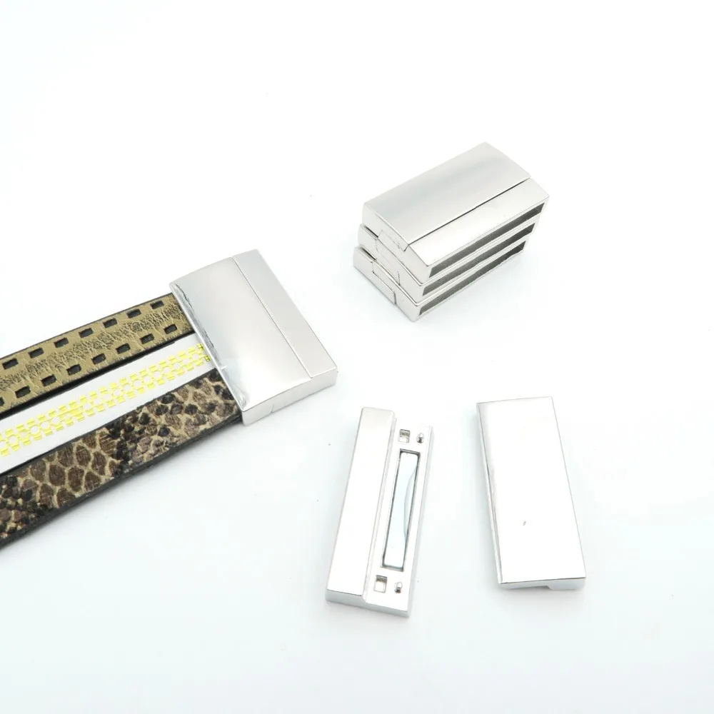 

5pcs 30*3mm triple strand flat leather magnetic clasp, 30mm Leather Supplies Silver bracelet Findings D-6-19