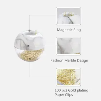

Gold Paper Clips in Elegant Magnetic Marble White Clip Holder, 28mm, 100 Clips per Box