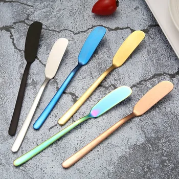

304 stainless steel butter knife long handle jam butter spatula western tableware cream knurling knife Kitchen tools