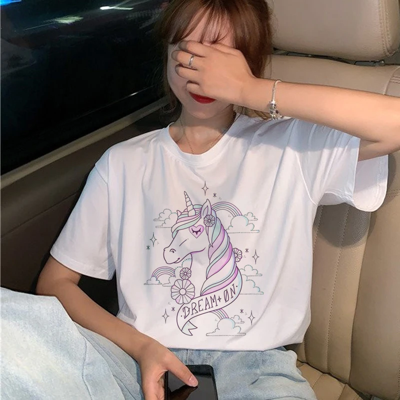 Kawaii Unicorn Harajuku футболка женская забавная мультяшная футболка Ullzang 90 s корейский стиль Милая футболка модные футболки с графическим