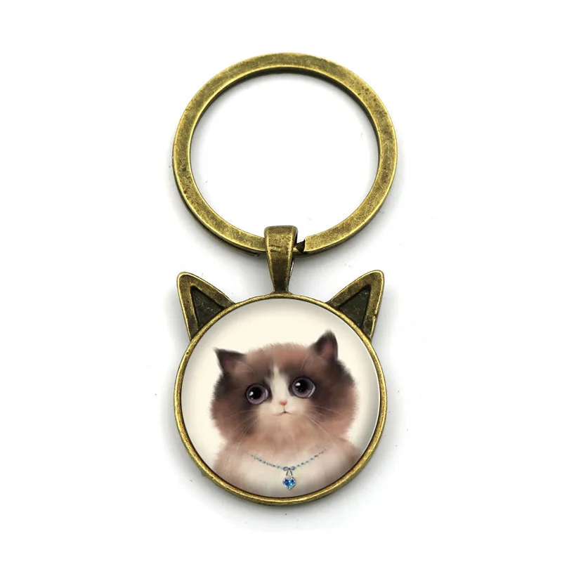 IKSNAIL Cute Cartoon Cat Time Gemstone Keychain Hot Sale Crystal Keyrings Small Pendant For Women Girls Key Chains Car Key Rings