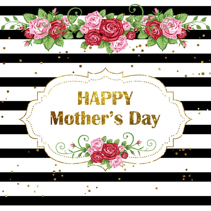 

NeoBack Mother's Day Photo Background Flower Gold Dots Shiny Photography Backdrops Black White Stripes Background for Photo