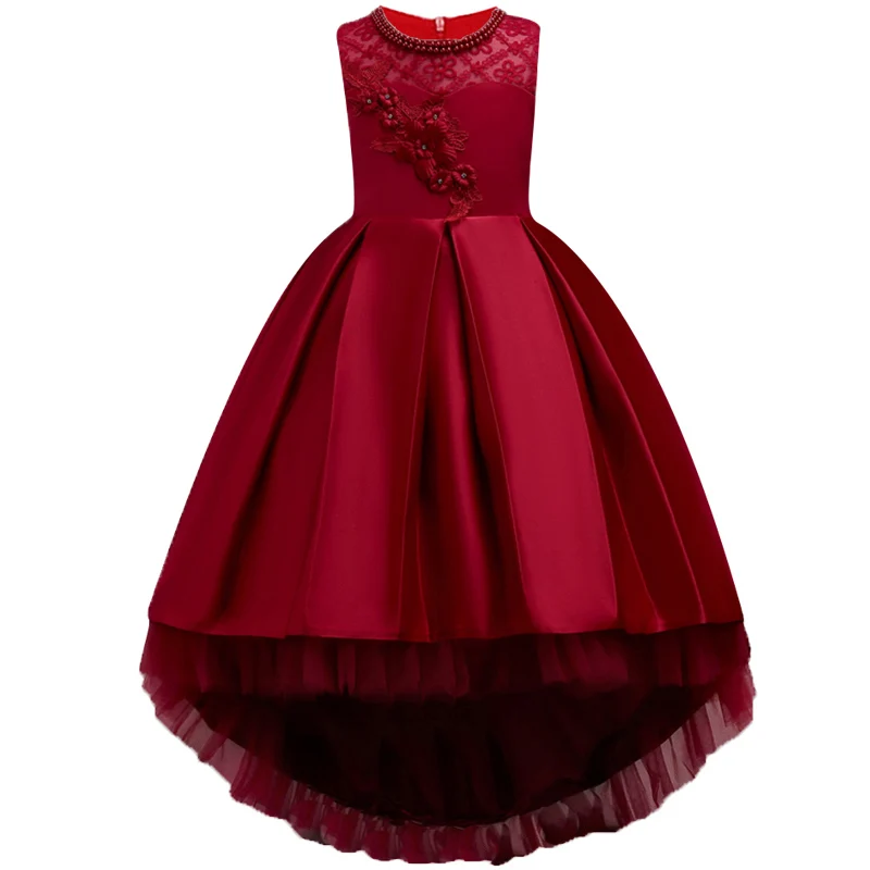 Wine red Зимнее рождественское платье, детское платье с вышивкой бисером для девочек, вечернее платье принцессы на свадьбу, детская одежда для девочек, vestido, 3, 4, 5, 6, 8, 1, 0 лет - Цвет: Wine red