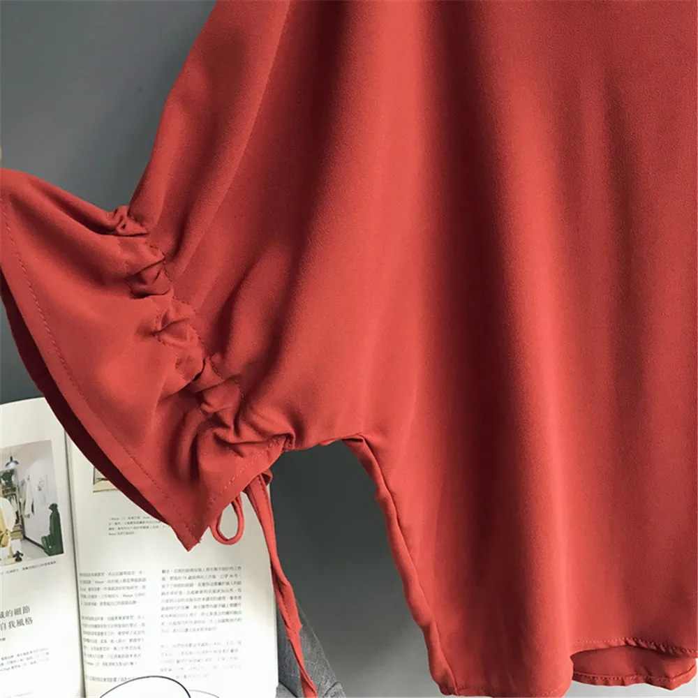 High quality Casual Chiffon V-neck Loose Shirt Office Wear 2018 White Women Blouse Shirt Half Batwing Sleeve Summer Elegant top (19)