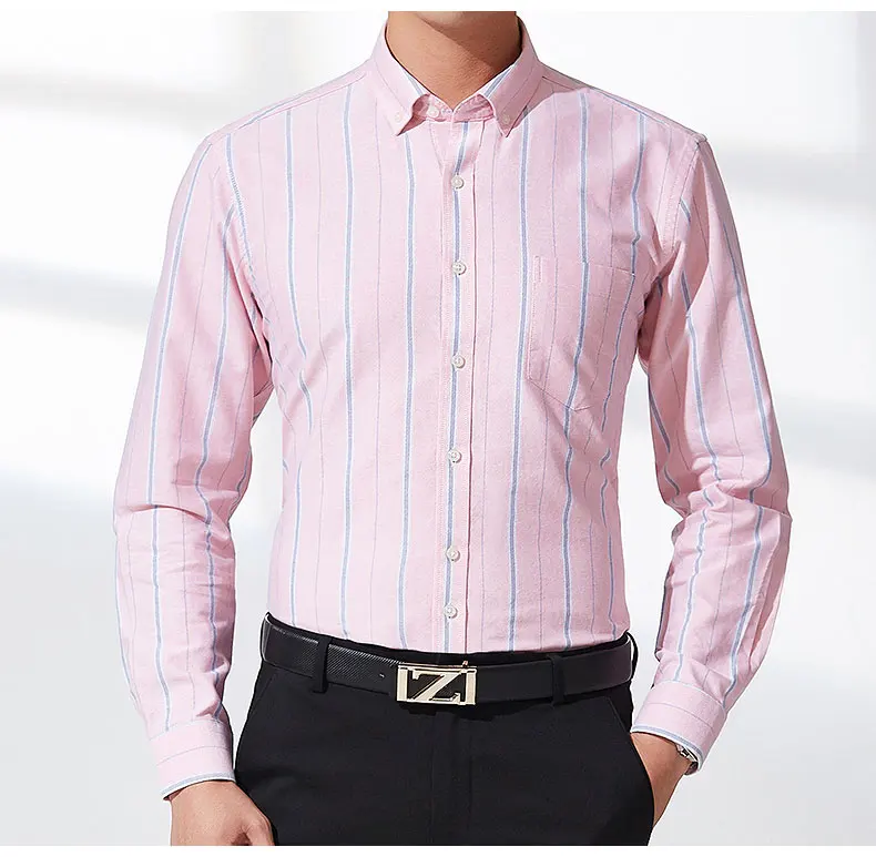 High Quality Men's Plaid/Stripe/Solid Oxford Casual Shirt Soft Spring Autumn Thick Stylish Button-Down Classic Dress Shirt