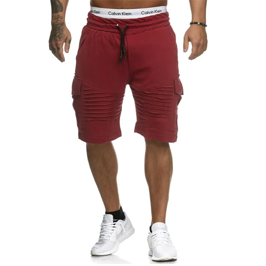 Мужские Новые повседневные пляжные шорты с низкой талией, мужские шорты высокого качества, модные брендовые повседневные однотонные мужские шорты в полоску с карманами - Цвет: Red