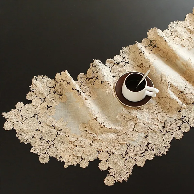 Slub Linen Lace Table Runner P24-4