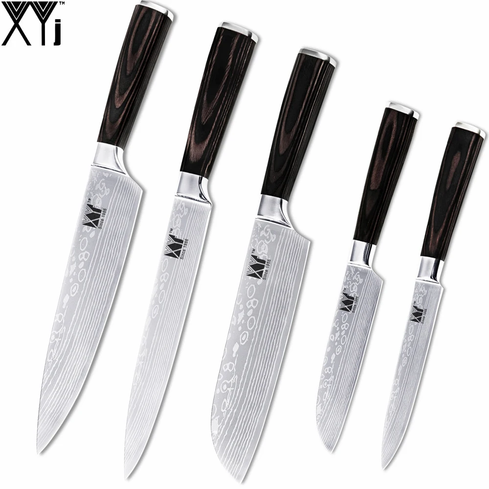 XYj Stainless Steel Knife Set 5 Piece 5 7 8 inch Utility Santoku Chef