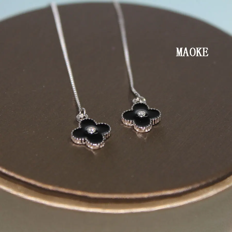 

Promotions Korean S925 Silver Clover Round Zircon Epoxy Ear Line Simple Small Fresh Fashion Jewelry for Women's Gifts
