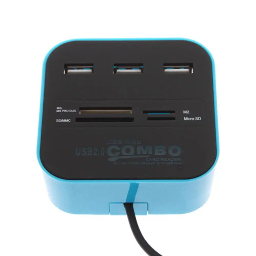 1 шт. USB 2,0 концентратор Combo все в одном многофункциональное устройство для чтения карт с 3 портами для MMC/M2/MS голубой цвет, оптовая продажа