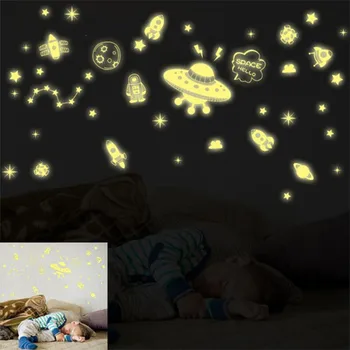 

Luminous Wall Sticker Glow In The Dark Fluorescent Star Spaceship Planets Rocket UFO Astronaut Universe Wall Decal for Kids Room