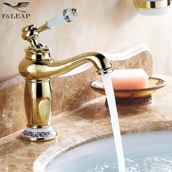 

Blue and White Porcelain Basin Faucets Solid Brass Polished Gold Kitchen Faucet Black Finish Single Handle Hole Mixer Water Taps
