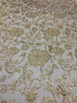 

on sale embroidery african tulle mesh fabric L-371 with glitter glued for party dress